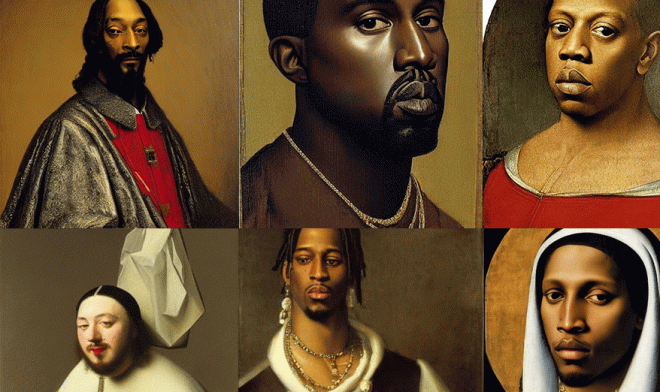 La inteligencia artificial pintó a raperos famosos con el espíritu de los grandes artistas del Renacimiento