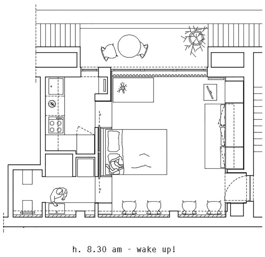 План квартиры - расположение мебели утром