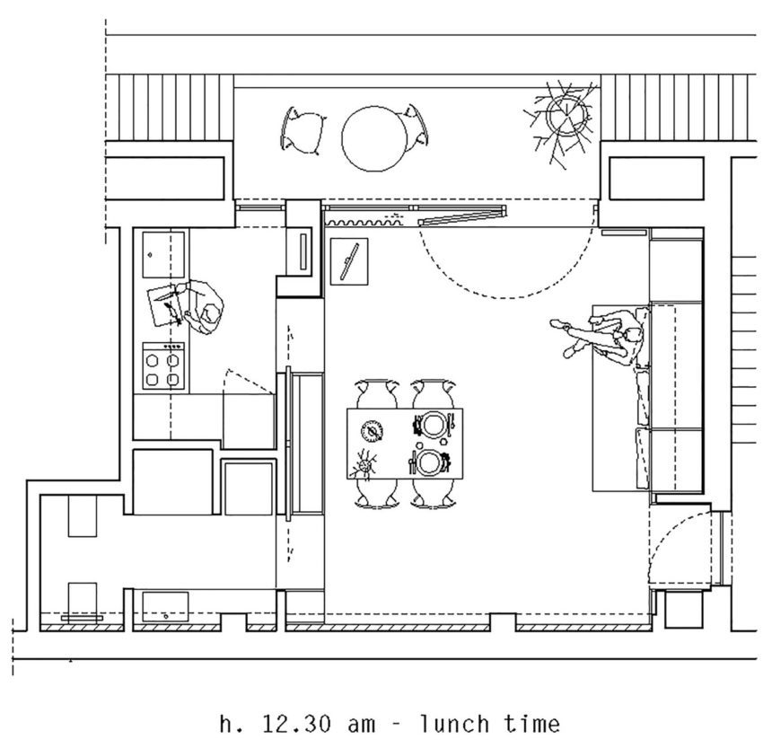 План квартиры - расположение мебели в обед